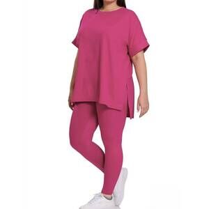 NEW VANILLA MONKEY buttery soft microfiber tee and leggings set plus in magenta